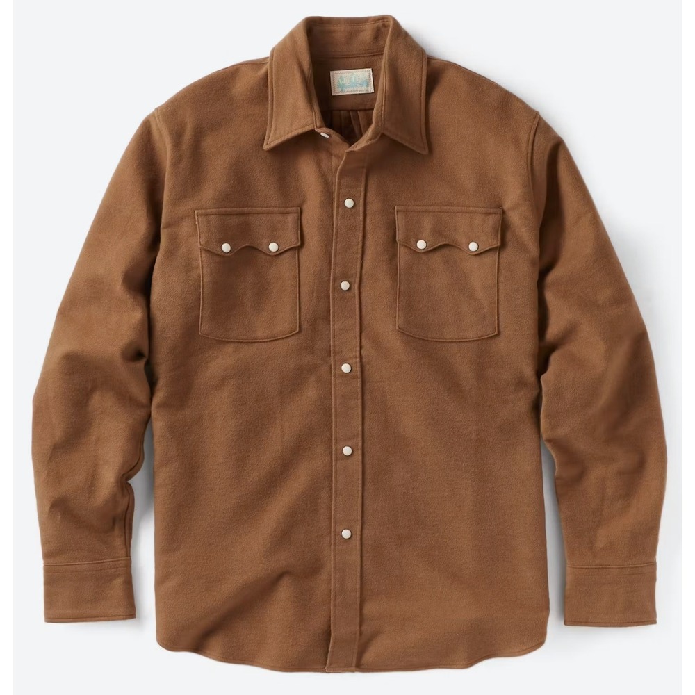 Wythe Sportswear Men Brown Cotton Moleskin Western Pearl Snap Shirt Large